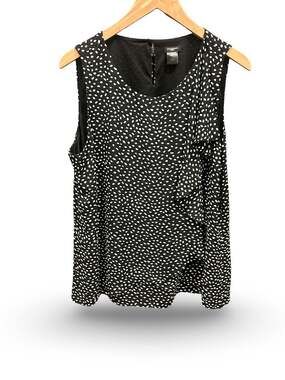 Ann Taylor Black and White Polka Dot Ruffled Sleeveless Blouse Tank Top